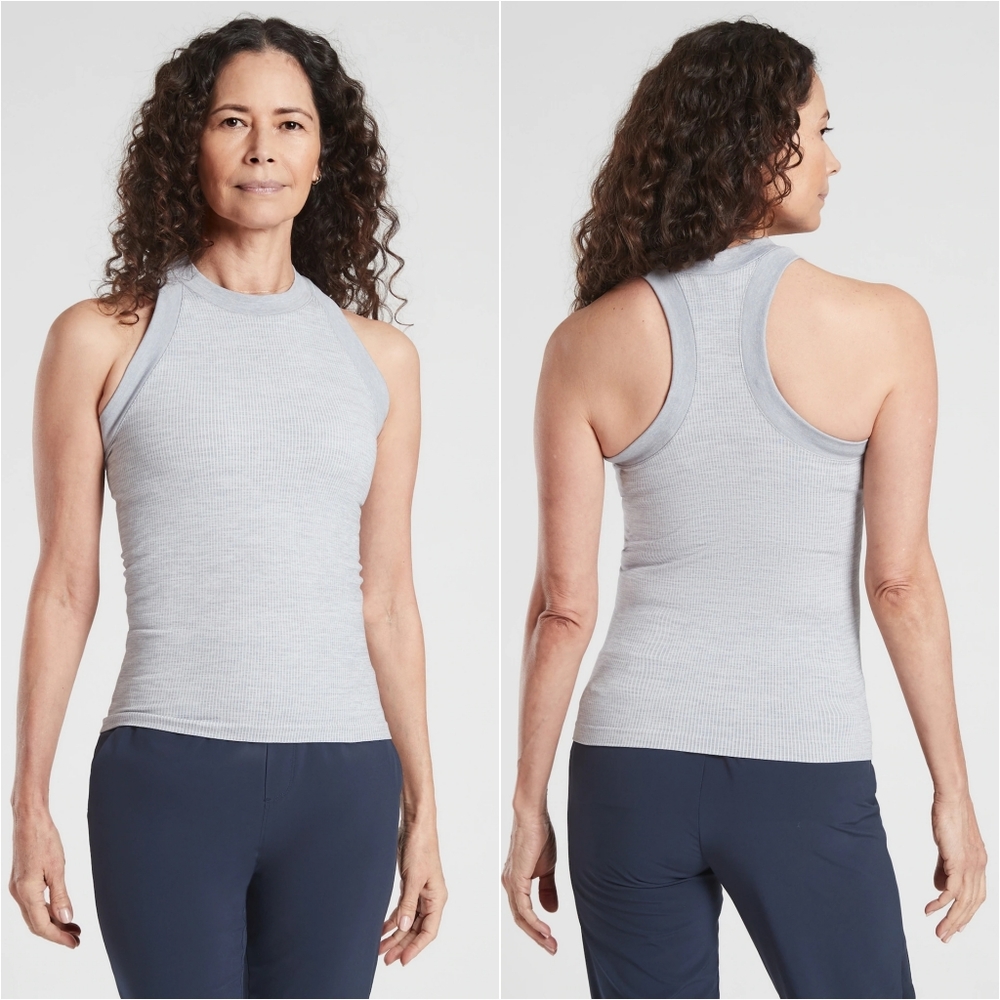 Athleta Renew Racerback Tank Women's Size Small Like New Light Grey Ribbed - Picture 1 of 12